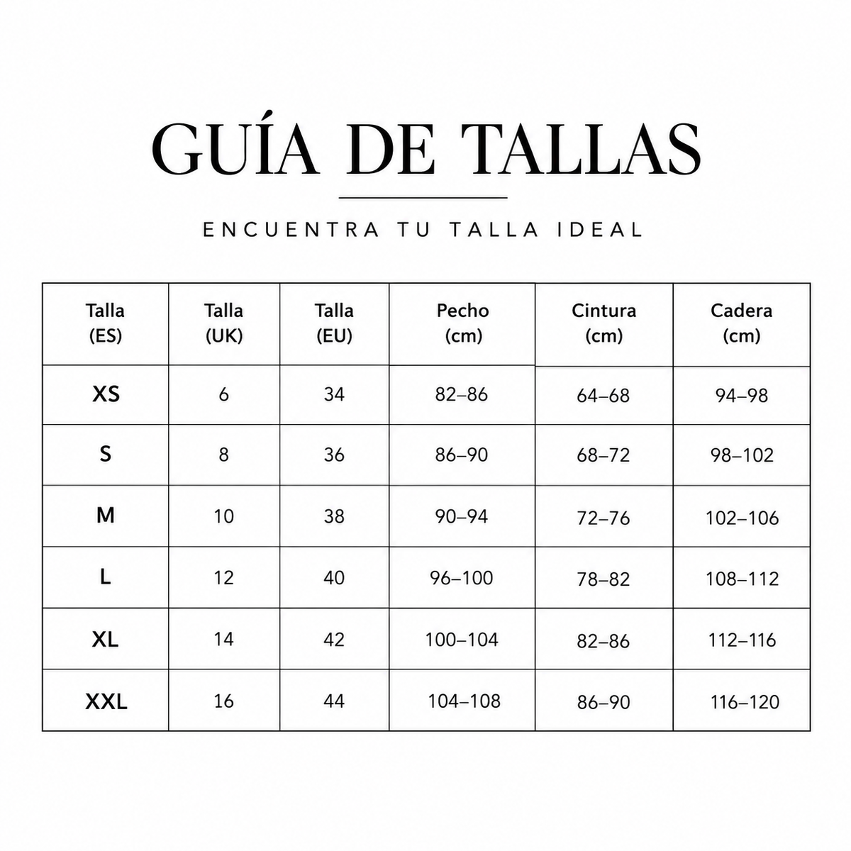 Guía de tallas